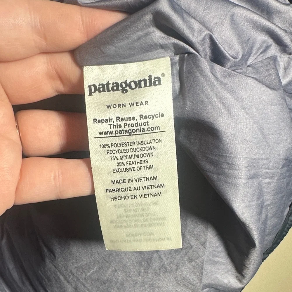 Patagonia Girls Large Steel Blue Down Hooded Jacket Parka‎